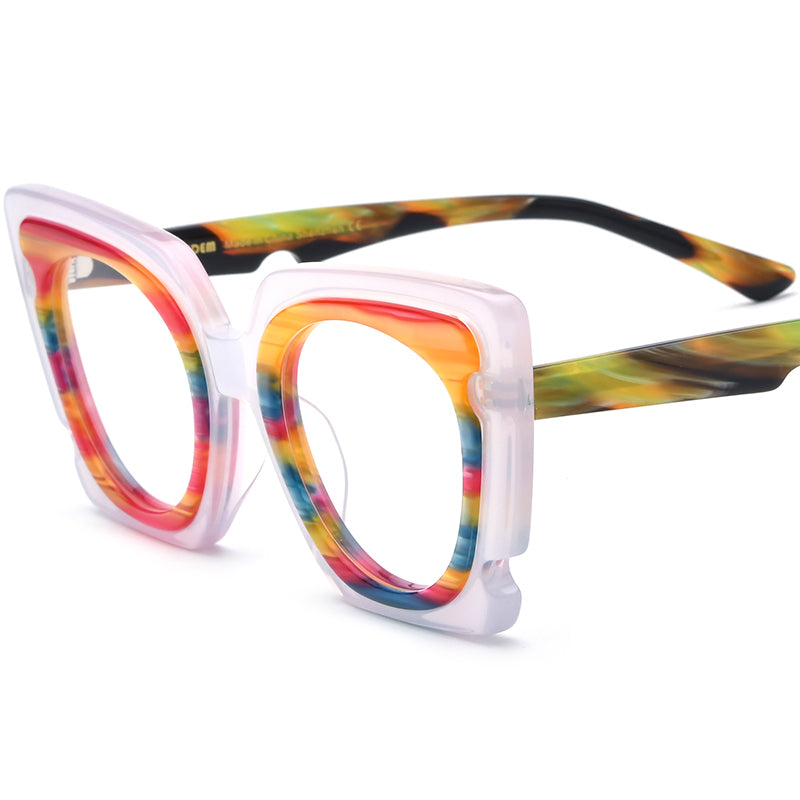 Retro Oversized Cat Eye Acetate Optical Glasses Frame - Multicolour - MCROONS