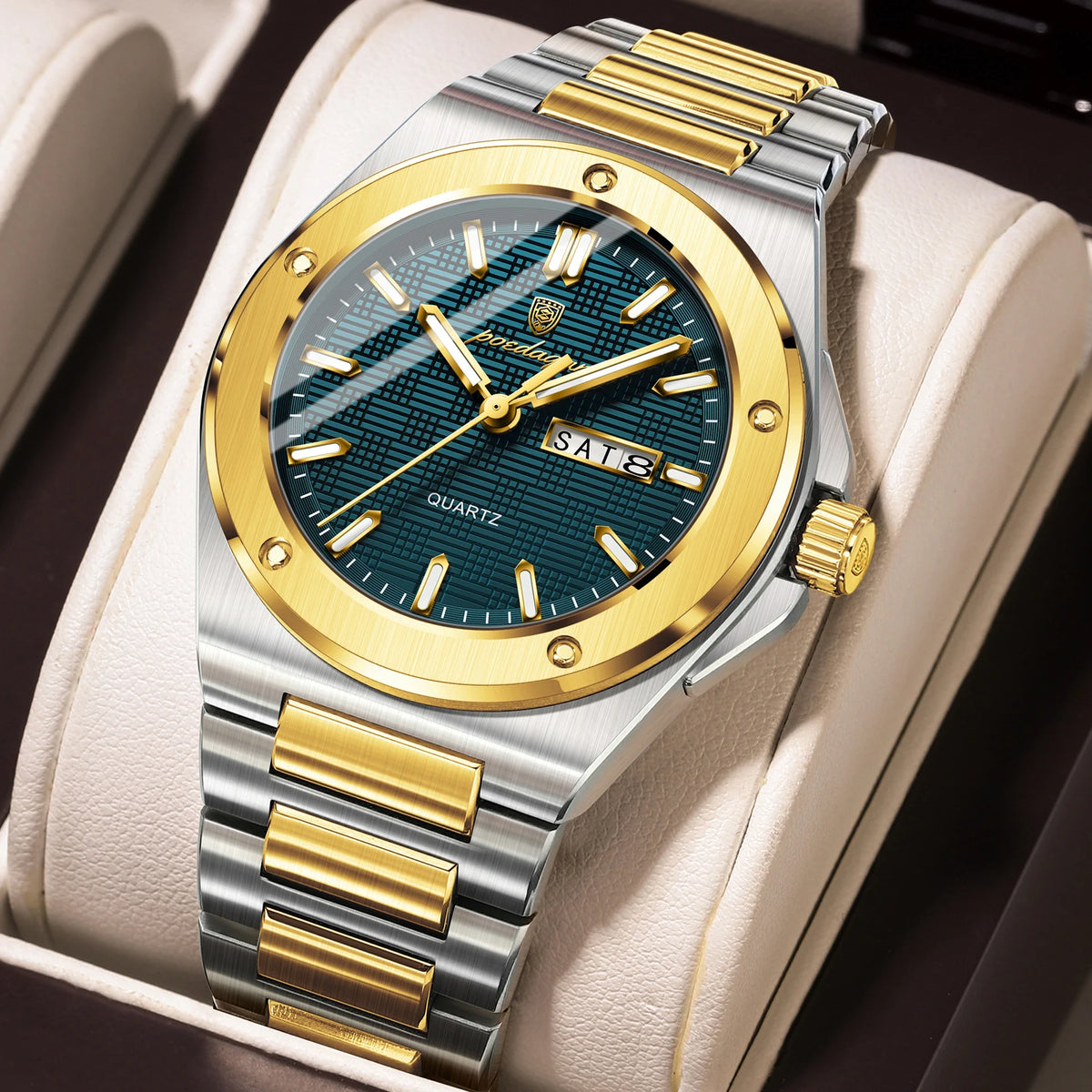 Poedagar 696 Men's Luxury Quartz Watch – Stainless Steel Band, Waterproof, Luminous, Date