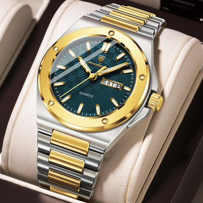 Poedagar 696 Men's Luxury Quartz Watch – Stainless Steel Band, Waterproof, Luminous, Date