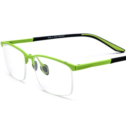 Designer Half-Rim Titanium Square Optical Glasses Frame - Green - MCROONS
