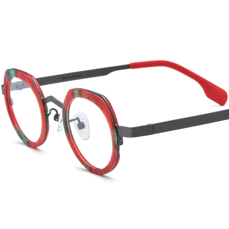 Colourful Acetate Titanium Round Optical Glasses Frame Designer - Grey - MCROONS