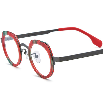 Colourful Acetate Titanium Round Optical Glasses Frame Designer - Grey - MCROONS