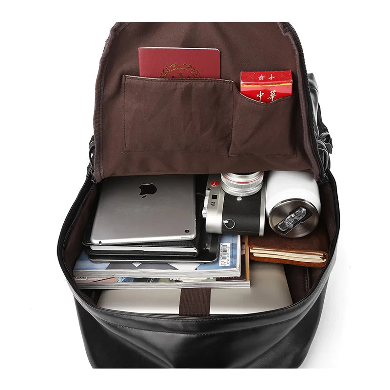 Waterproof PU Leather Bags for Men'S Backpack Bag School Leather Laptop Backpack