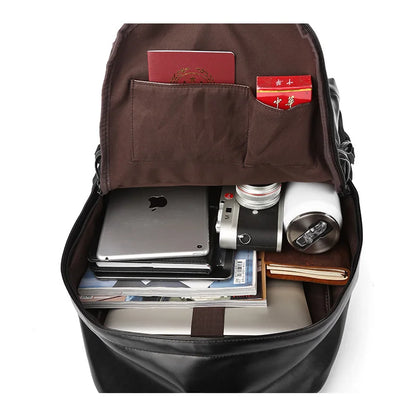 Waterproof PU Leather Bags for Men'S Backpack Bag School Leather Laptop Backpack
