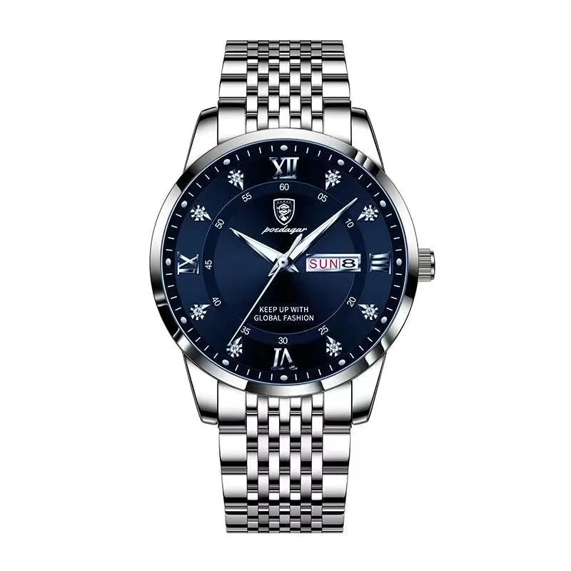 Poedagar 836 Men's Luxury Quartz Watch – Stainless Steel Band, Waterproof, Luminous, Date