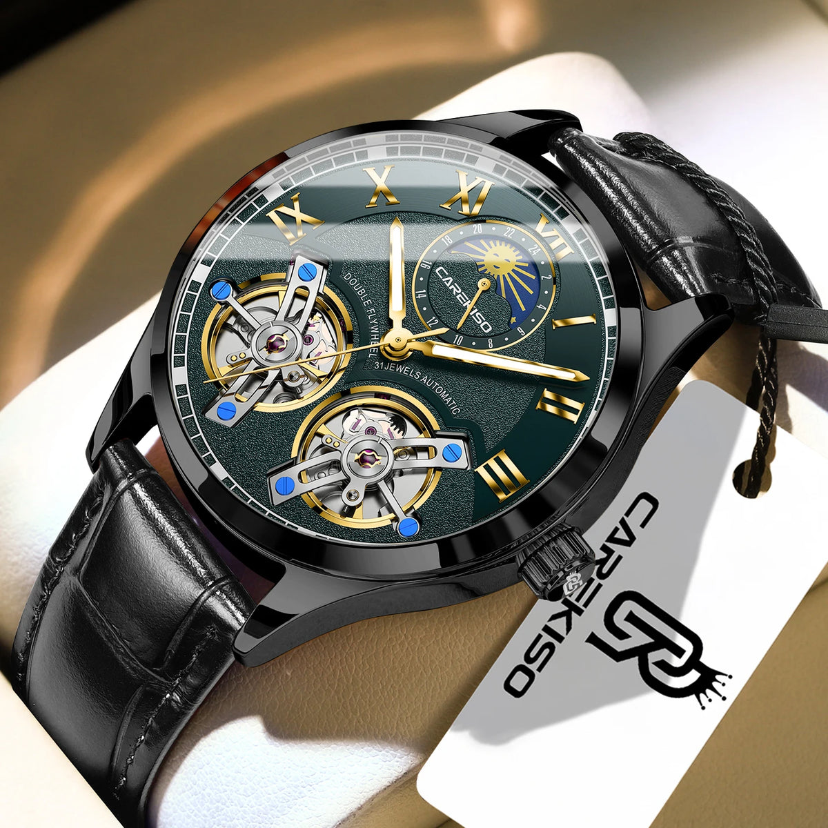 Poedagar C123 Men's Luxury Automatic Mechanical Watch – Genuine Leather Strap, Waterproof, Luminous