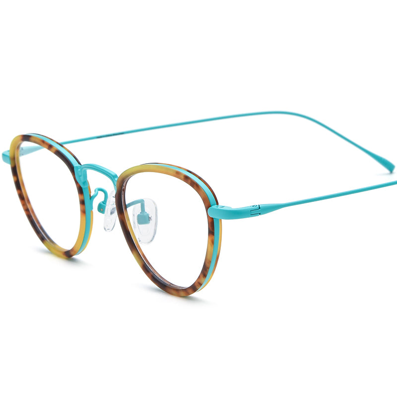 Vintage Acetate Titanium Cat Eye Optical Glasses - Cyan - MCROONS
