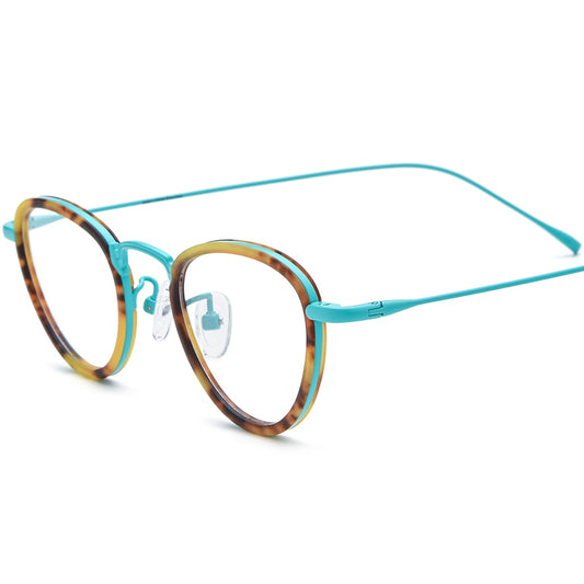 Vintage Acetate Titanium Cat Eye Optical Glasses - Cyan - MCROONS
