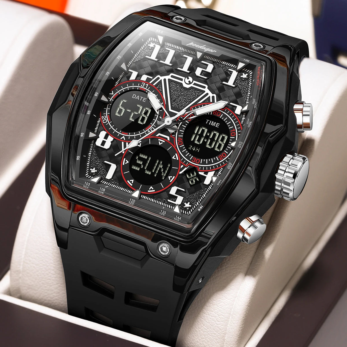 Poedagar 636 Men's Luxury Chronograph Quartz Watch – Silicone Strap, Waterproof, Luminous, Date