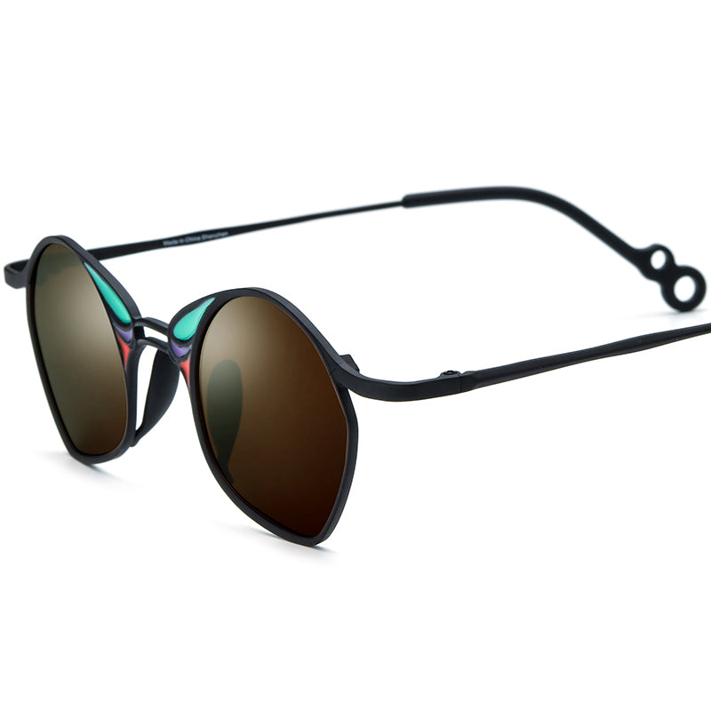 Colourful Titanium Irregular Polarised Sunglasses Fashion - Colourful Black Frame Brown Lens - MCROONS