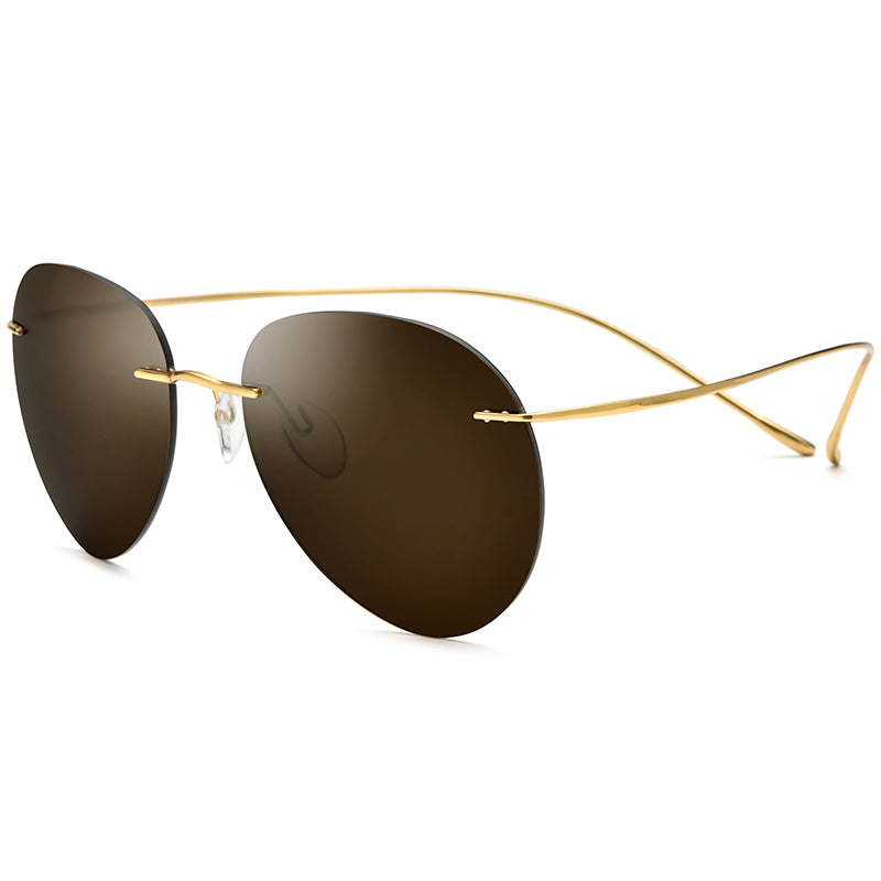 Rimless Titanium Pilot Sunglasses - Gold Tea - MCROONS