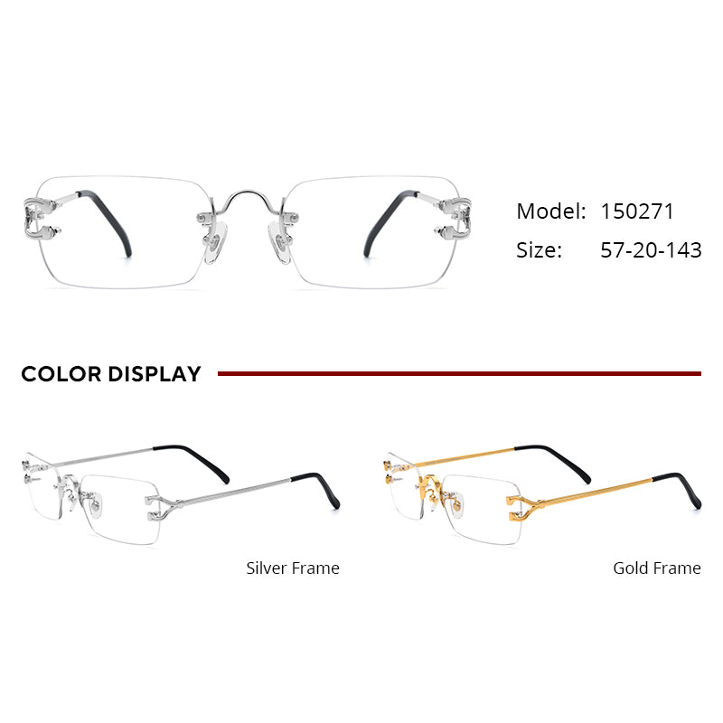Rimless Alloy Square Optical Glasses - MCROONS - angle view