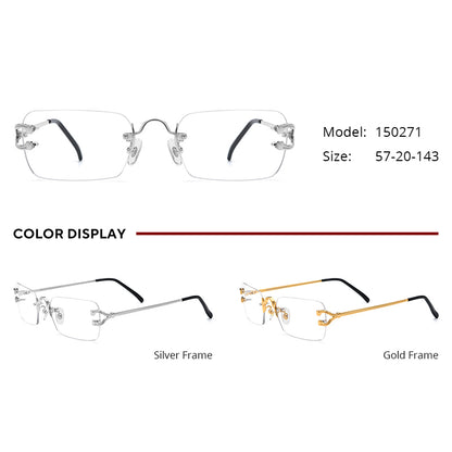 Rimless Alloy Square Optical Glasses - MCROONS - angle view
