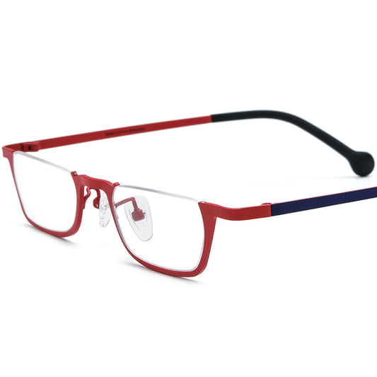 Small Square Semi-Rimless Titanium Optical Glasses - Red - MCROONS