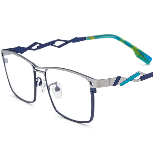 Colourful Titanium Square Optical Glasses - Silver Blue - MCROONS