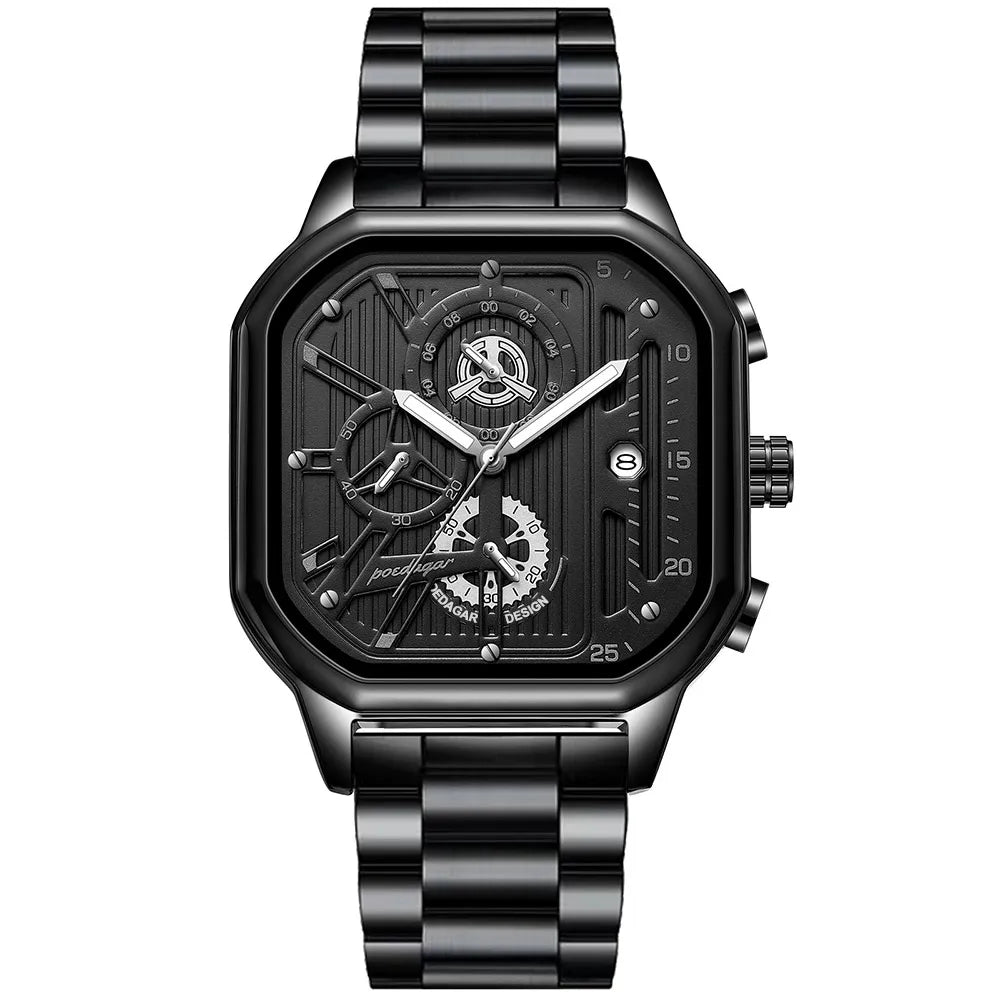 Poedagar 628 Men's Sport Chronograph Quartz Watch – Leather Strap, Waterproof, Luminous, Date