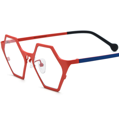 Colourful Titanium Hexagon Optical Glasses Frame Retro - Red - MCROONS