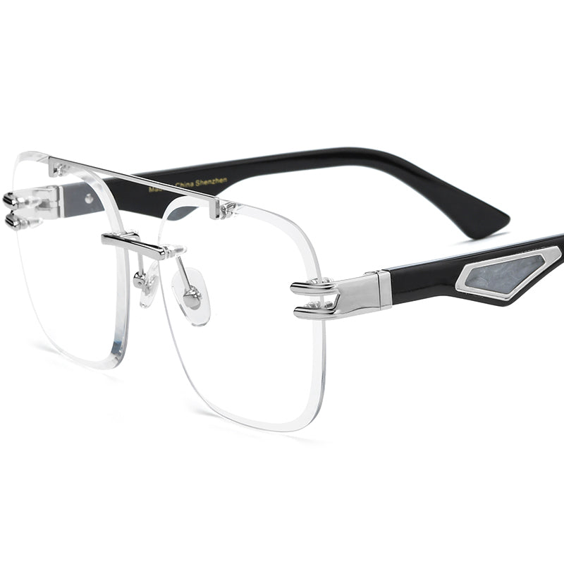 Oversize Buffalo Horn Optical Glasses - Silver Black Horn - MCROONS
