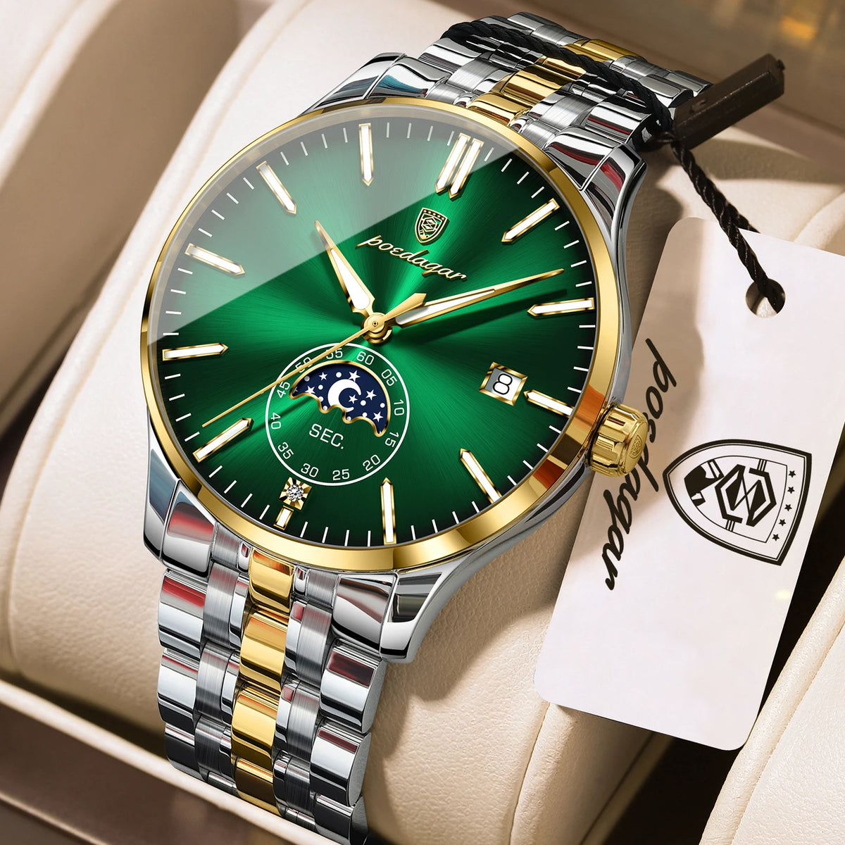 Poedagar 854 Men's Luxury Quartz Watch – Stainless Steel Band, Waterproof, Luminous, Date