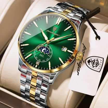 Poedagar 854 Men's Luxury Quartz Watch – Stainless Steel Band, Waterproof, Luminous, Date
