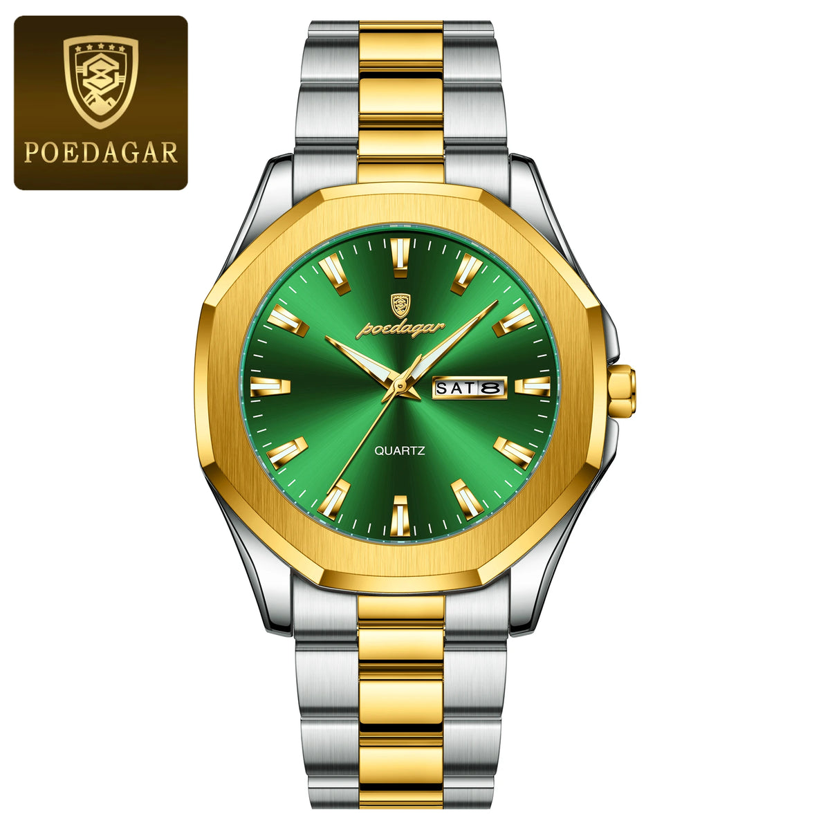 Poedagar 875 Men's Luxury Quartz Watch – Stainless Steel Band, Waterproof, Luminous, Date
