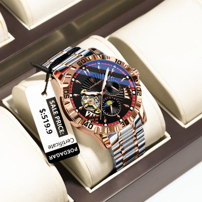Poedagar 1415 Men's Luxury Automatic Mechanical Watch – Stainless Steel Band, Waterproof, Luminous, Date