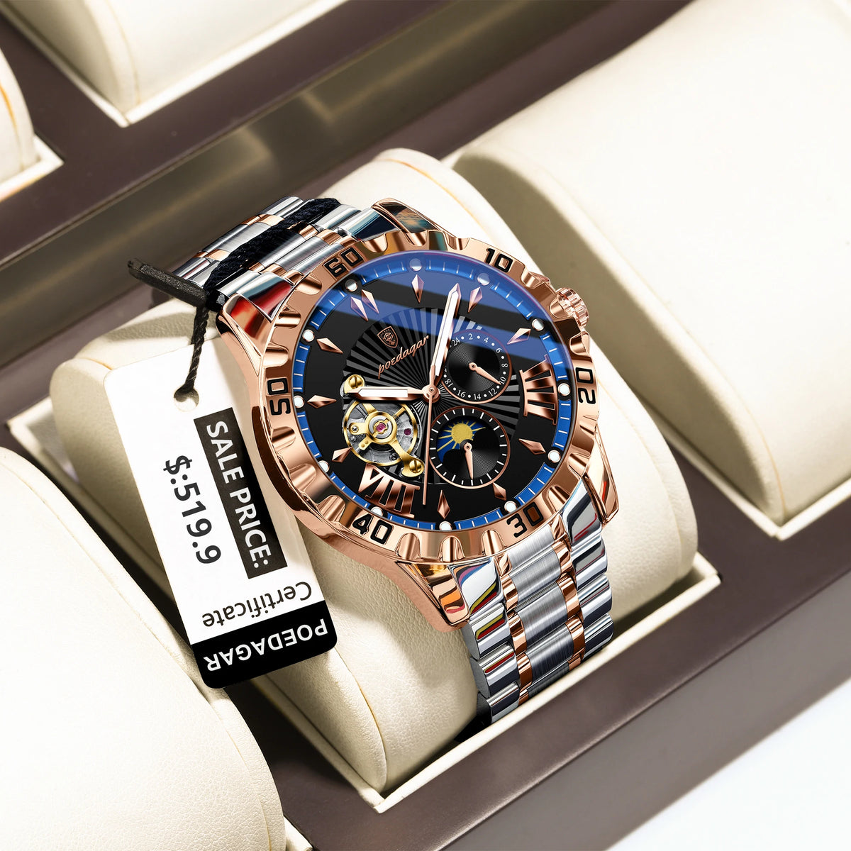 Poedagar 1415 Men's Luxury Automatic Mechanical Watch – Stainless Steel Band, Waterproof, Luminous, Date