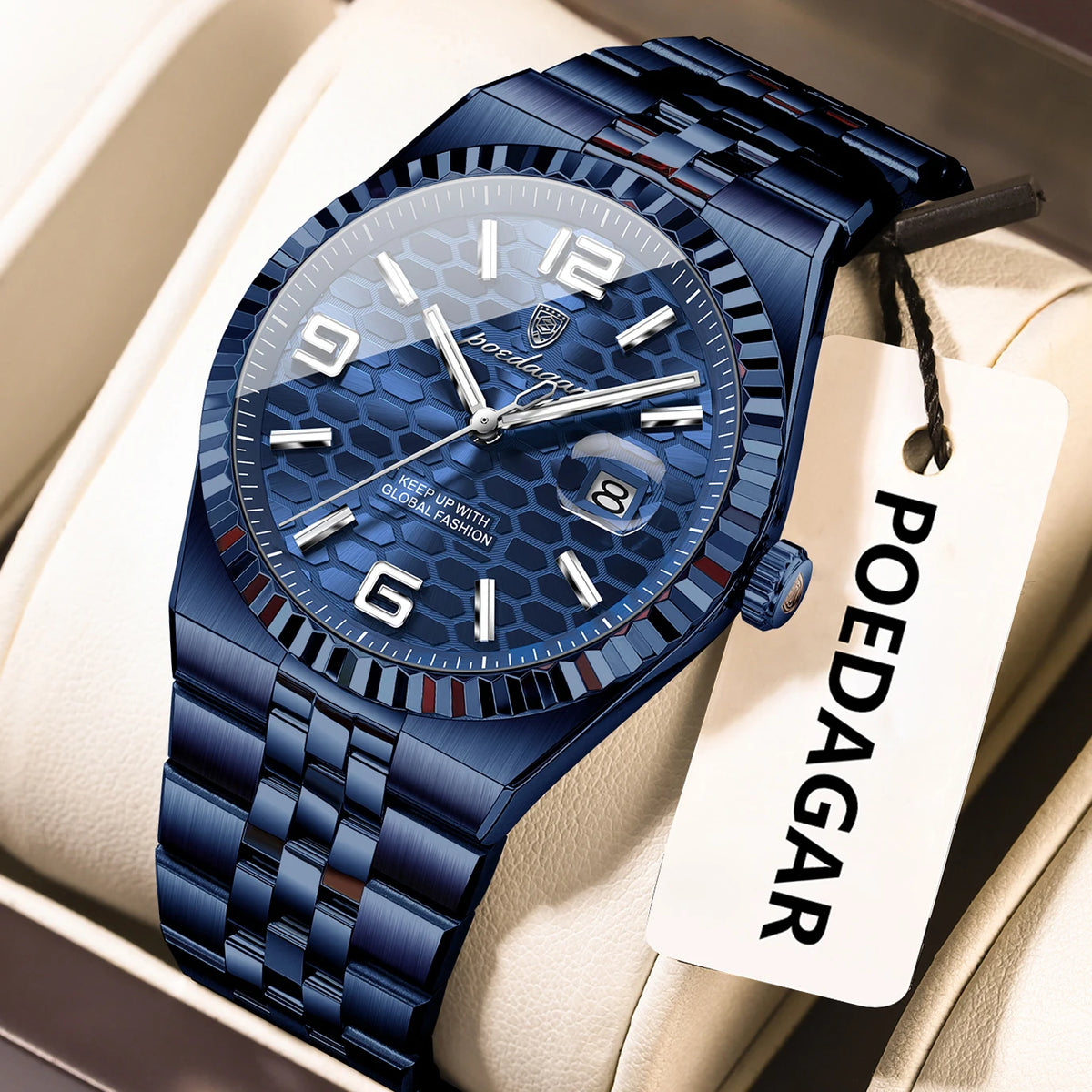 Poedagar 839 Men's Luxury Quartz Watch – Stainless Steel Band, Waterproof, Luminous, Date