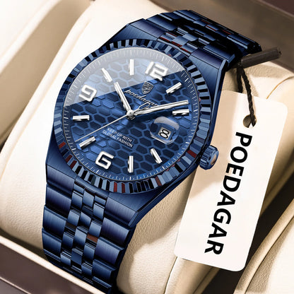 Poedagar 839 Men's Luxury Quartz Watch – Stainless Steel Band, Waterproof, Luminous, Date
