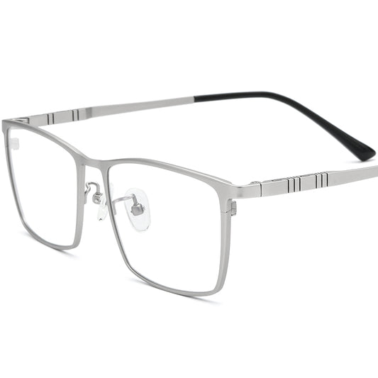 Sleek Titanium Square Half-Rim Optical Glasses Frame - Silver - MCROONS