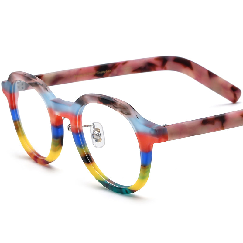 Vintage Oval Matte Acetate Optical Glasses Frame - Blue Stripe - MCROONS