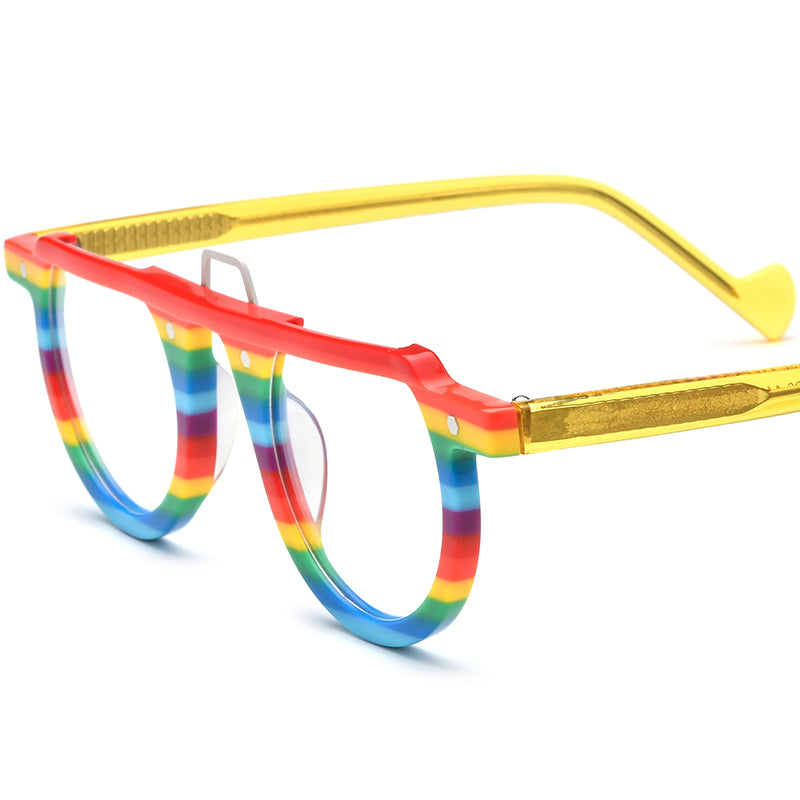Vintage Keyhole Round Acetate Optical Glasses Frame - Rainbow - MCROONS