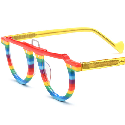 Vintage Keyhole Round Acetate Optical Glasses Frame - Rainbow - MCROONS