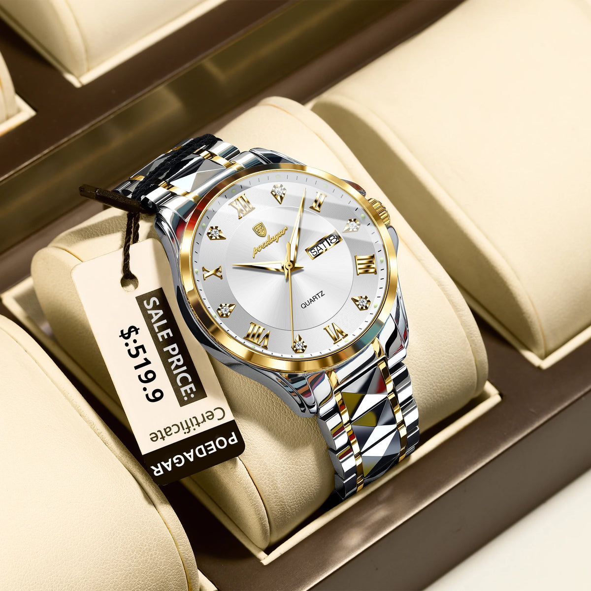 Poedagar 883 Men's Luxury Quartz Watch – Stainless Steel Band, Waterproof, Luminous, Date