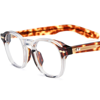 Vintage Square Acetate Optical Glasses Frame - Transparent Leopard - MCROONS