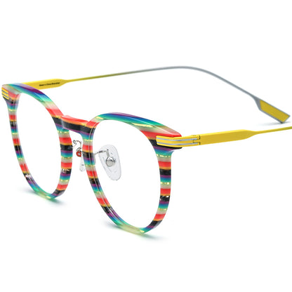 Colourful Acetate Titanium Round Optical Glasses Frame Vintage - Yellow - MCROONS