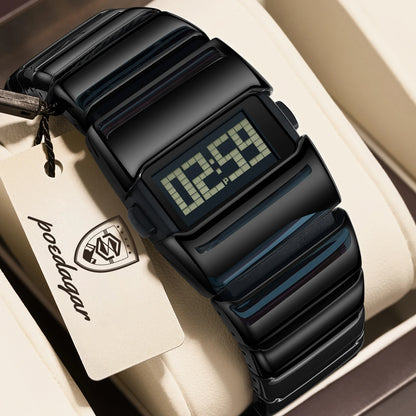 Poedagar E126 Men's Luxury Chronograph Digital Watch – Stainless Steel Band, Waterproof, Luminous, Date