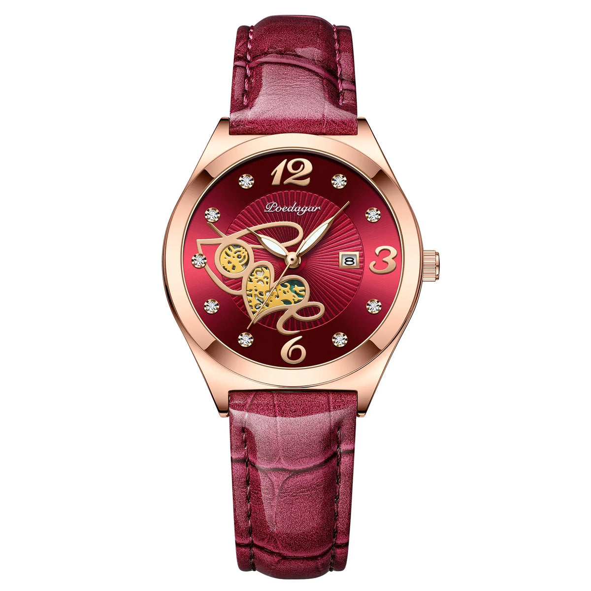 Poedagar 310 Women's Luxury Quartz Watch – Leather Strap, Waterproof, Luminous, Date