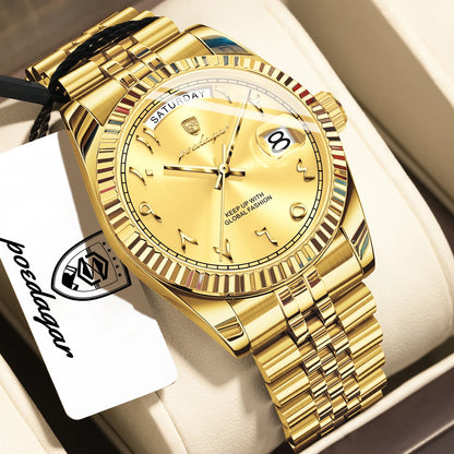 Poedagar 845 Men's Luxury Quartz Watch – Stainless Steel Band, Waterproof, Date