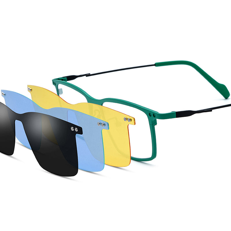 Titanium Optical Glasses Frame with Magnetic Clip-On Sunglasses - MCROONS - Green