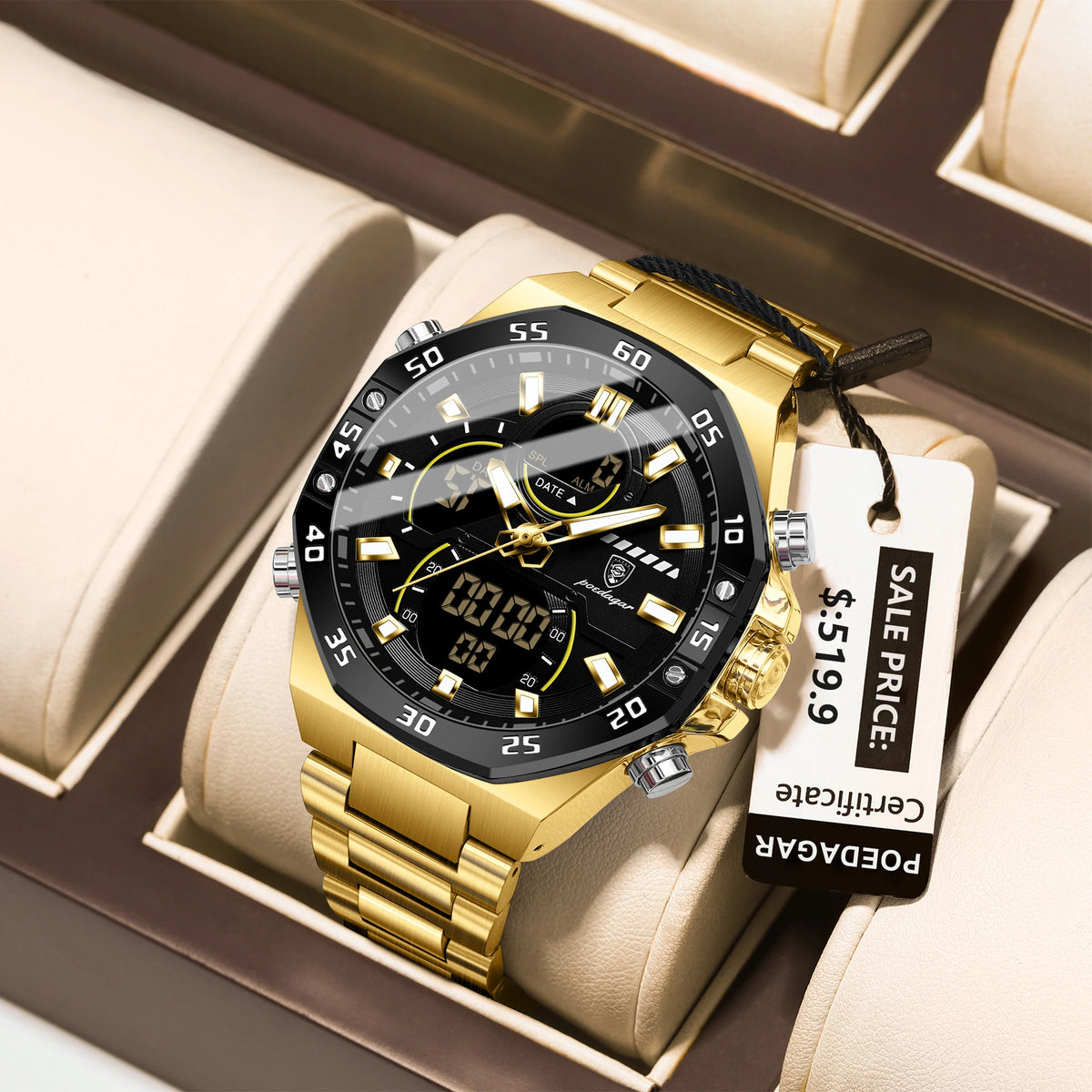 Poedagar E101 Men's Luxury Chronograph Quartz Watch – Stainless Steel Band, Waterproof, Luminous, Date
