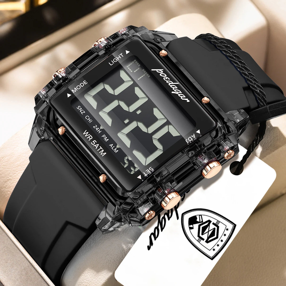 Poedagar E123 Men's Luxury Chronograph Quartz Watch – Silicone Strap, Waterproof, Date