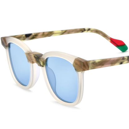 Vintage Square Matte Acetate Polarized Sunglasses UV400 - Matte Transparent Blue Lens - MCROONS