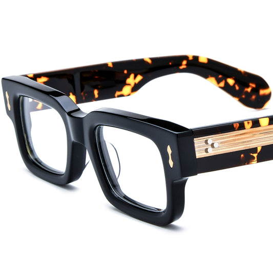 Retro Square Thick Acetate Optical Glasses Frame - Green Leopard - MCROONS