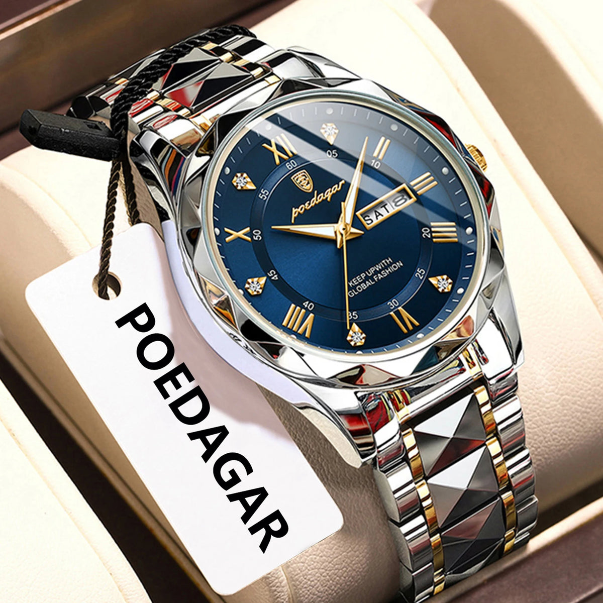 Poedagar 615 Men's Luxury Quartz Watch – Stainless Steel Band, Waterproof, Luminous, Date