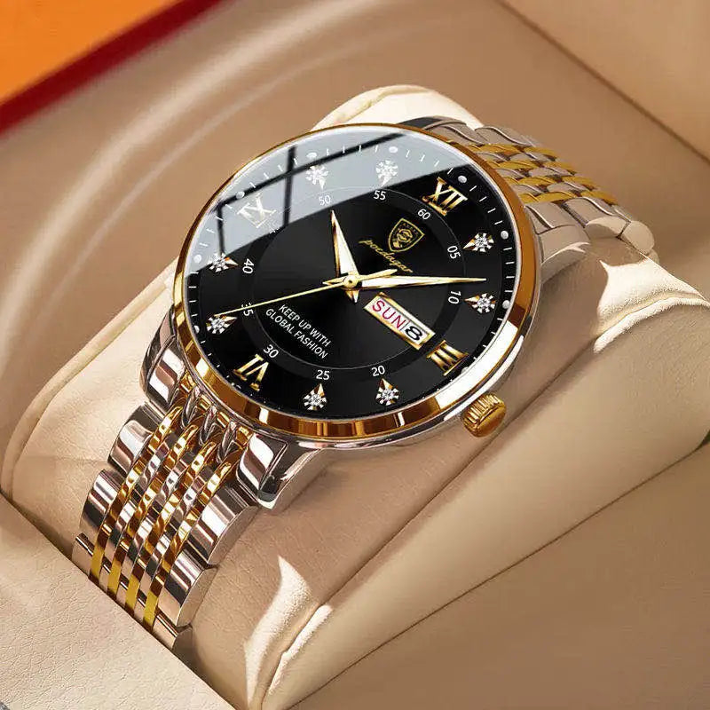Poedagar 836 Men's Luxury Quartz Watch – Stainless Steel Band, Waterproof, Luminous, Date