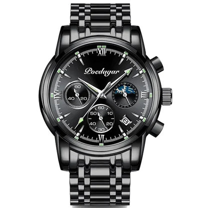 Poedagar 8058 Men's Luxury Quartz Watch – Stainless Steel Band, Waterproof, Luminous, Date