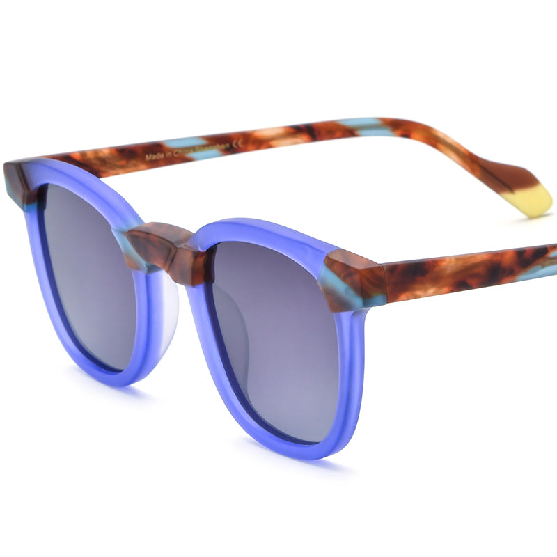 Vintage Square Matte Acetate Polarized Sunglasses UV400 - Matte Purple Gradient Gray Lens - MCROONS