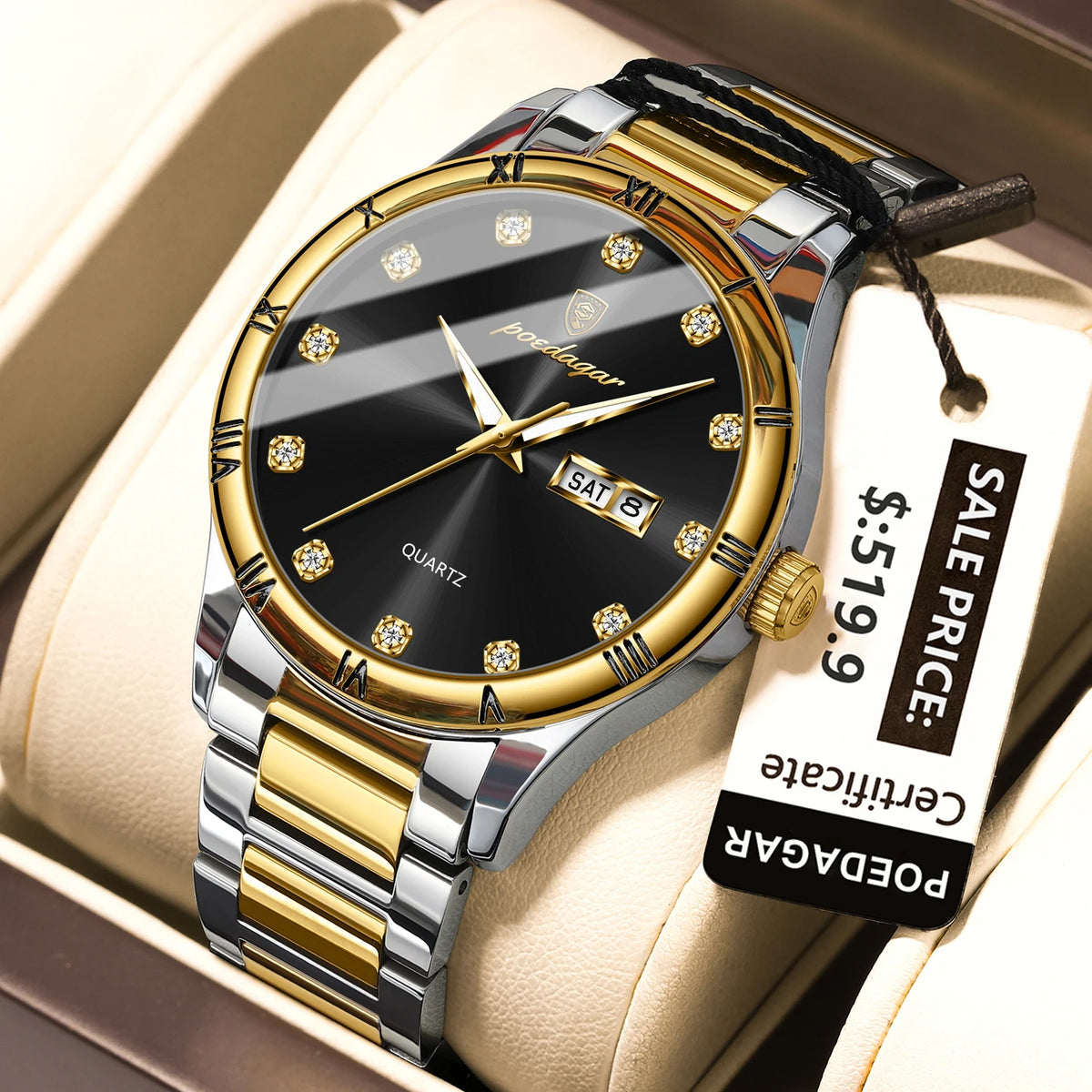 Poedagar 878 Men's Sport Quartz Watch – Stainless Steel Band, Waterproof, Luminous, Date
