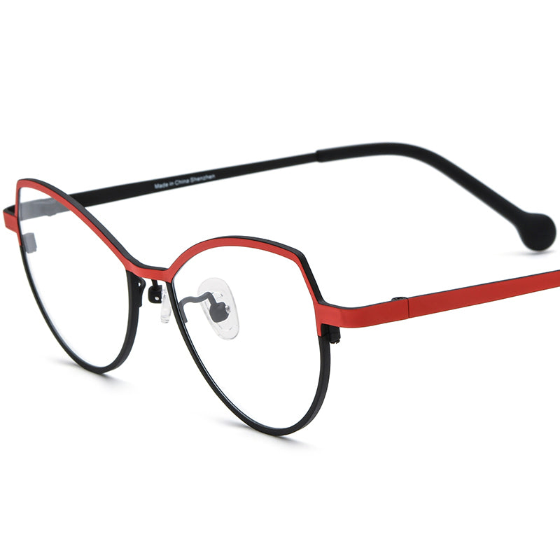 Colourful Titanium Cat Eye Optical Glasses Frame - Red Black - MCROONS